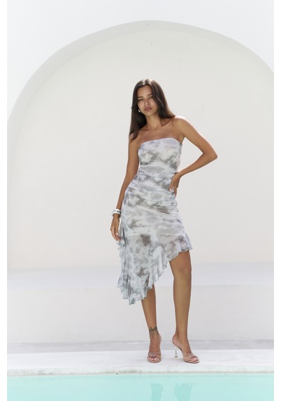 Mai Collection Mai Studios Co. Stracnaha Drape Detaylı Gri Straplez Elbise Gri