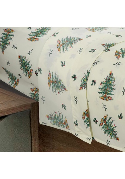 Avanti Linens - King Sheets, Rahat Ev Ve Tatil Dekoru Christmas Tree Koleksiyonu , Fildişi Çok Renkli