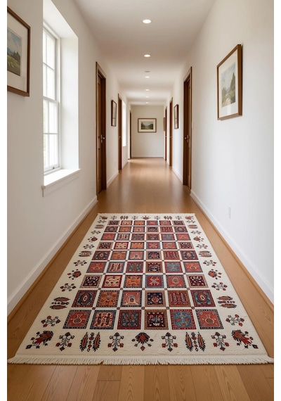 Blghome Etnik Desen Renkli Modern Halı Dekoratif Kilim Çok Renkli