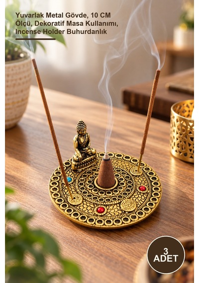 3 Adet Metal Yuvarlak Budalı Tütsülük Yuvarlak Metal Gövde, 10 Cm Ölçü, Dekoratif Masa Kullanımı, Incense Holder Buhurdanlık 1