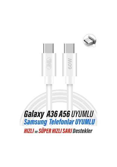 Samsung A36-a56 Uyumlu Type-c To Type-c Şarj Kablo 60w Süper Hızlı Şarj Destekler