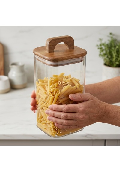 Akasya Kapaklı Kare Cam Kavanoz 1500 Ml, 10 20 Cm, Contalı Tutma Kulplu Şeffaf Erzak Kabı, Makarna Pirinç Bakliyat Yulaf Kuruyemiş Ve Kuru Gıda Saklama Kavanozu Çok Renkli