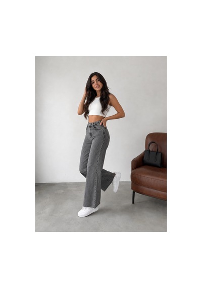 Kene Jeans Kar Siyah Paça Kesik Yüksek Bel Boru Paça Kot/denim Jeans Pantolon Kar Siyah
