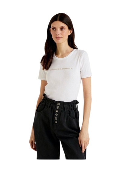 United Colors Of Benetton Kadın Benetton Yazılı Basic T-shirt Beyaz