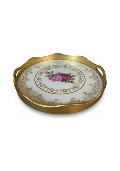 Roykıng Yuvarlak Pembe Çiçekli Tepsi 40x5