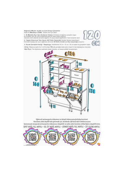 Liyan 120 Cm Çok Amaçlı Dolap Banyo Mutfak Ve Kiler Dolabı Beyaz 75+45 X160x32,5 Cm