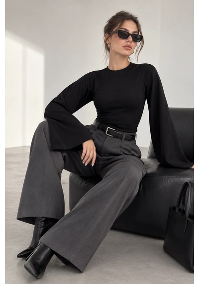 Bb Butik Basic Kadın İspanyol Kol Fit Bluz Zg3535 siyah