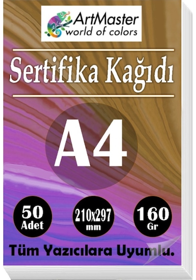 A4 Sertifika Kağıdı 50 Adet Gramajlı Fotokopi Kağıdı 160 Gr Tüm Yazıcılara Uyumlu 21x29.7 Cm Kalın Baskı Kağıdı Kalın