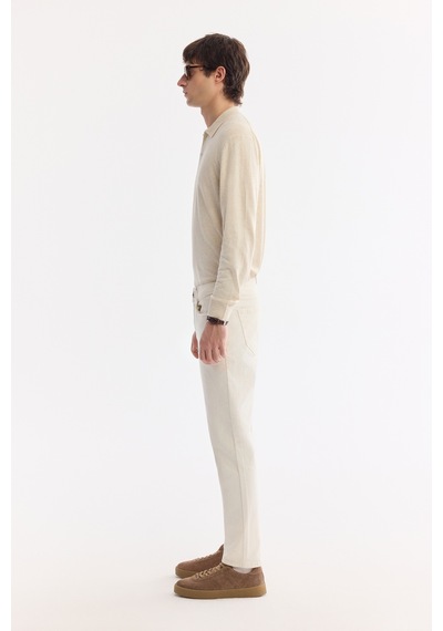 Avva Erkek Ekru Düz Yıkamalı Pamuklu Elastan Madrid Comfort Slim Fit Jean Pantolon A61y3508