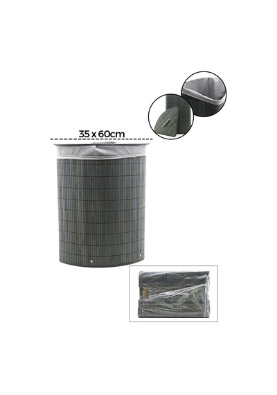 İbico İ21-105 Kirli Çamaşır Sepeti Y:60cm 35x60cm Üçgen İp Kulplu Bambu Ahşap Kumaş Çantalı Gri Diğer