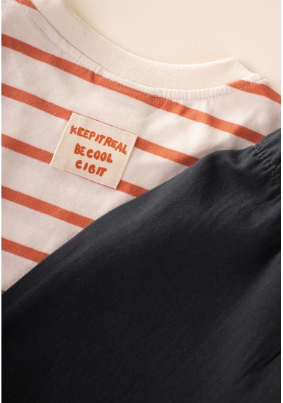 Cigit Oversize T-shirt Geniş Kesim Pantolon Takım 2-10 Yaş Turuncu Çizgili