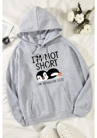 Uyguntarz I'm Not Short Baskılı Unisex Oversize Sweatshirt Gri