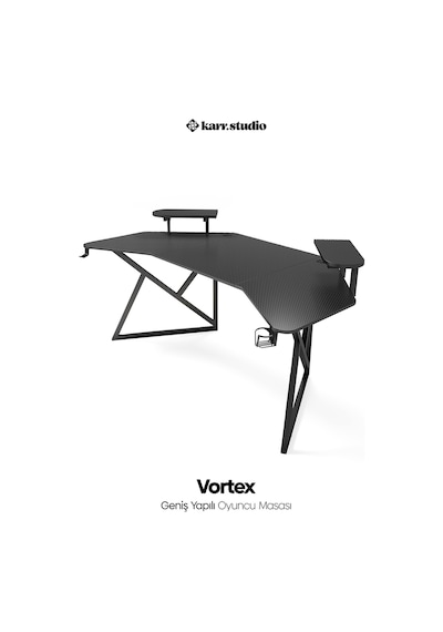 Vortex 25mm Kanatlı Oyuncu Masası | Siyah Karbon Fiber Kaplama | Raflı Oyuncu Masası