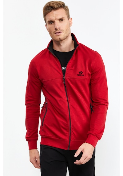 Tommy Life Kırmızı - Siyah Dik Yaka Fermuarlı Standart Kalıp Klasik Paça Erkek Eşofman Takımı - 85152 Kırmızı - Siyah