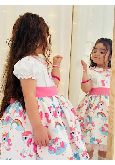 H L Y Karol Tasarım Unicorn Vintage Kız Bebek Elbisesi,doğum Günü,fotoğraf Çekim Elbise,0-12 Yaş Uygun Pembe