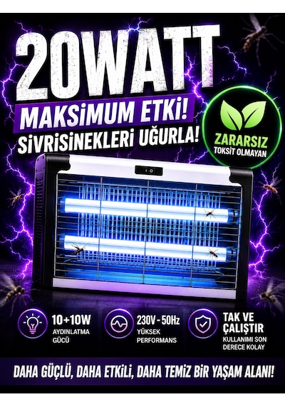20w Çift Uva Işıklı Elektrikli Sivrisinek Kovucu Sinek Öldürücü Haşere Tuzak Cihazı 001