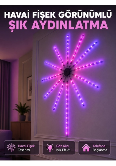 Dekoratif Rgb Fireworks Led Duvar Işığı Çok Renkli Telefon Kontrollü Led Aydınlatma