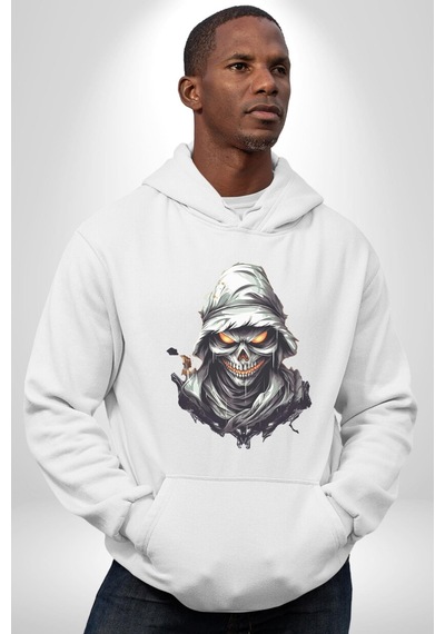 Kasaba Kurukafa Ninja Kadın Erkek Beyaz Kapüşonlu Sweatshirt Hoodie Beyaz