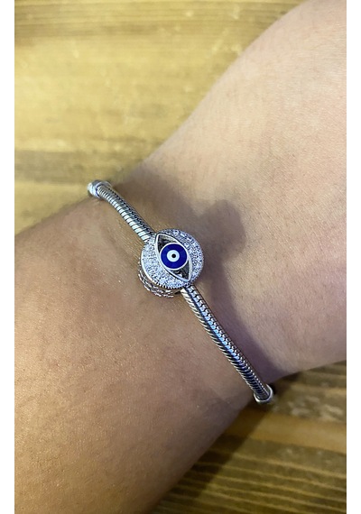 Kadın Mavi Göz Model Taşlı Gümüş Charm
