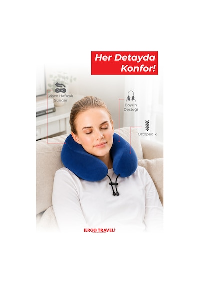 Viscofoam Comfy Ortopedik Seyahat Yastığı Visco Boyun Destekli Seyahat Yastığı - Mavi | Ergo Travel