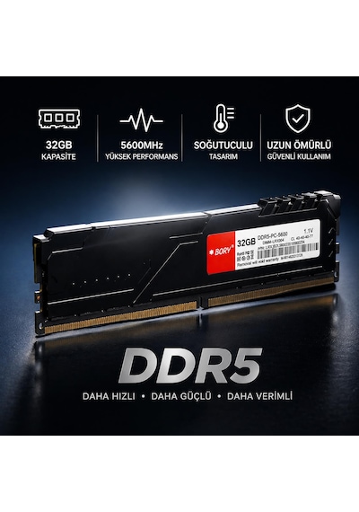 Bory 32gb Ddr5 5600mhz Soğutuculu Desktop Ram Yüksek Performans Gaming & Profesyonel Kullanım