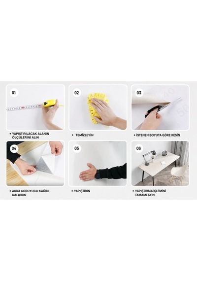 6 Adet Yapışkanlı Beyaz Mermer Desenli Sticker 30x30 Cm