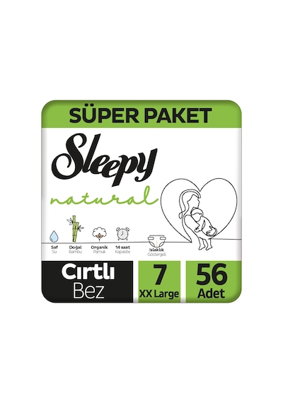 Sleepy Natural Süper Paket Bebek Bezi 7 Numara Xxlarge 56 Adet 2'li