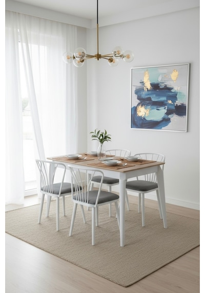 Dfy102 Mdf Yemek Masası Modern Mutfak Masası 4-6 Kişilik Dekoratif Salon, Yemek Odası, Mutfak Masası Koyu Ceviz-beyaz