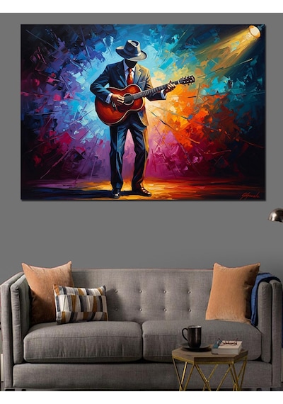 Sahne Işıkları Altında Gitarist Portresi Dekoratif Kanvas - Mdf Ahşap Tablo