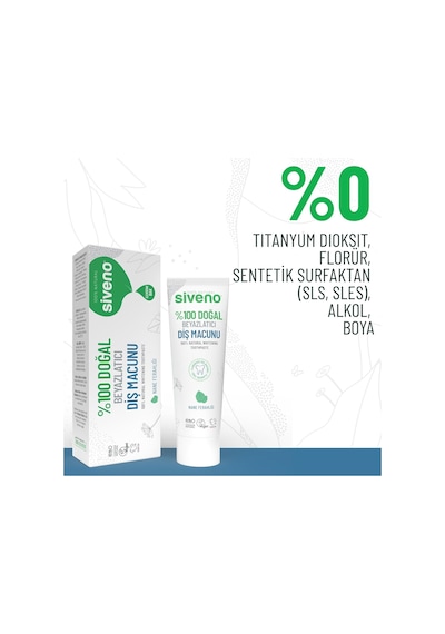 Siveno%100 Doğal Diş Macunu Beyazlatıcı Nane Ferahlığı Florürsüz 65 Gr Beyazlatma