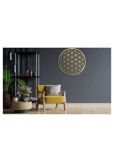 Yaşam Çiçeği Tekli Mdf Üzeri Gold Pleksi Duvar Dekorasyon