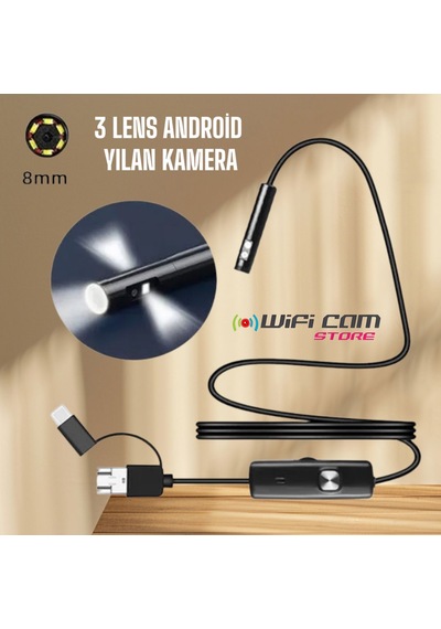 Yılan Kamera 3 Lens 5 Metre Sert Kablo