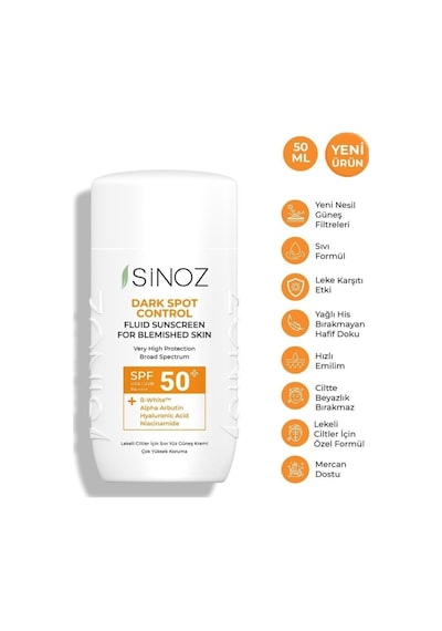 Sinoz Spf 50 Leke Karşıtı Aydınlatıcı Etkili Yüz Güneş Kremi 50ml