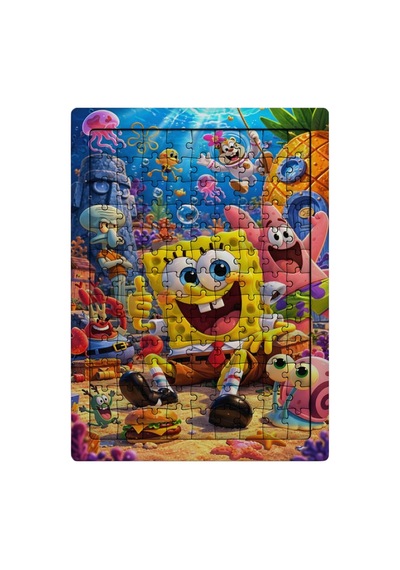 Ghostbastır Design Sünger Bob Su Altı Macerası 99 Parça Ayaklı Puzzle Dekoratif Çocuk Yapbozu 017