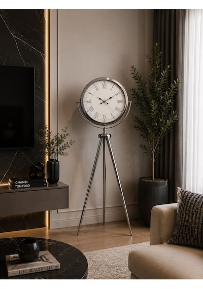 Büro Ev Ofis Dekoru İçin 150x45cm Krom Metal Asalet Tripod Ayaklı Saat Diğer