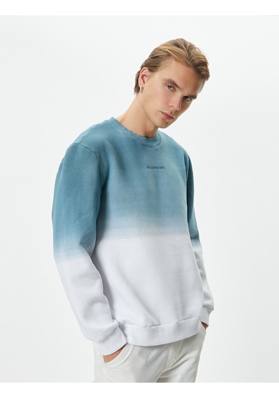Koton Slogan İşlemeli Sweatshirt Soyut Baskılı Bisiklet Yaka Mavi 4sam70096mk Mavi