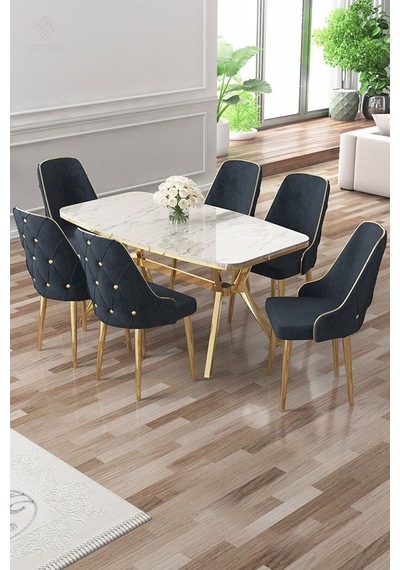 Canisa Asel Serisi 90x160 Lak Panel Beyaz Mermer Desen Gold Ayaklı Masa Takımı Ve 6 Antrasit Sandalye Beyaz Mermer Desen Masa Sandalyeler Antrasit Canisa Asel Serisi 90x160 Lak Panel Beyaz Mermer Desen Gold Ayaklı Masa Takımı Ve 6 Antrasit Sandalye Beyaz Mermer Desen Masa Sandalyeler Antrasit