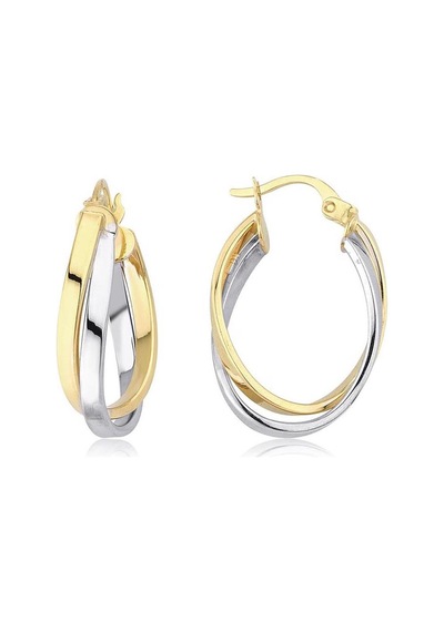 Çift Renk Oval Altın Halka Küpe Çapı: 1.6x2.5cm Sarı Altın