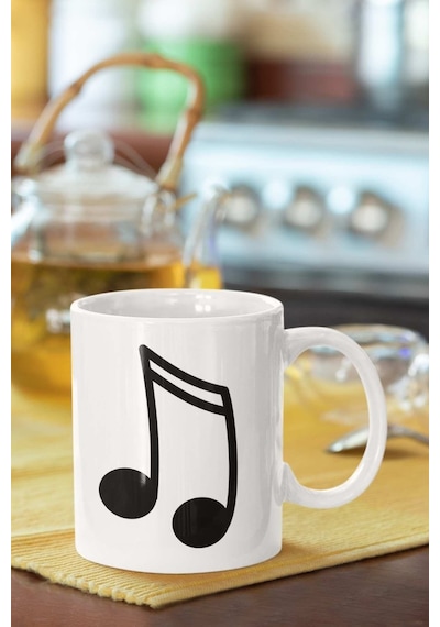 Müzik Notası Baskılı Porselen Kupa Bardak Beyaz
