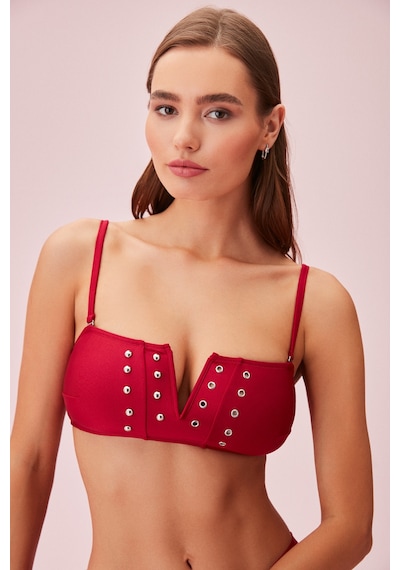 Suwen Bianca V Yaka Boncuk Detaylı Bandeu Bikini Üst Sb25785020d020 Bordo