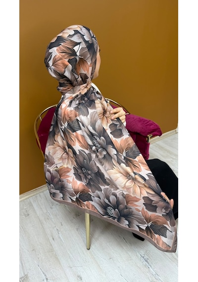Mimiyum Garden Desen Organik Soft Şal- Kahve Çok Renkli