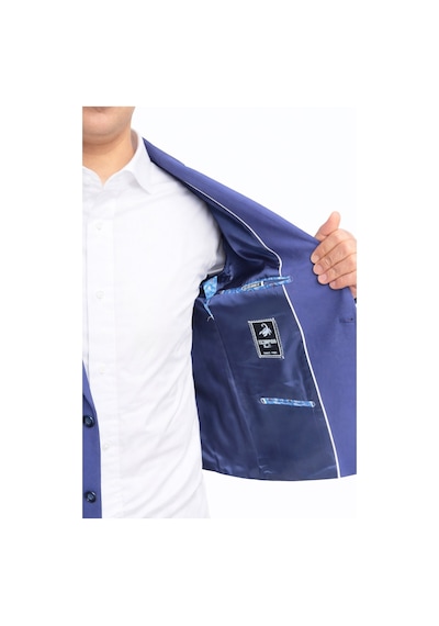 Plus Scorpion Erkek Slim Fit Ceket Likralı Fitilli Kumaş, Çift Düğmeli Tek Yırtmaçlı Modern Tasarım Mavi