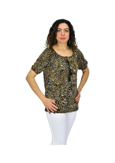 Linsolita Kadın Kısa Kol Baskılı Bluz Bgl-st04702 VİZON