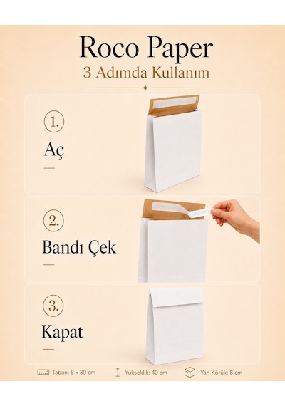 Yapışkan Bantlı Kraft Kese Kağıdı, Beyaz Renk, 30x40x10 Cm - 24'lü Paket, Hediye Ve Kargo Zarfı
