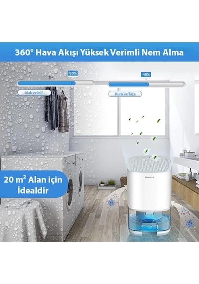 Coofbe Led Işıklı Otomatik Banyo Mutfak Oda Dolap 1000ml Nem Alma Cihazı Mantar Rutubet Nem Önleyici Beyaz