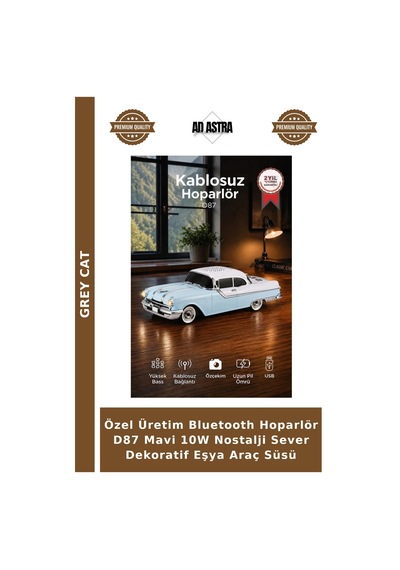 Özel Üretim Bluetooth Hoparlör D87 Mavi 10w Nostalji Sever Dekoratif Eşya Araç Süsü