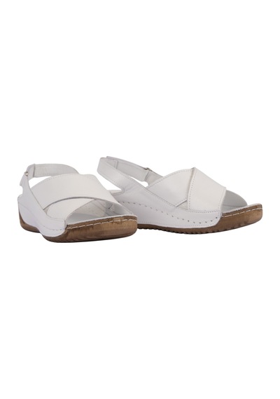 Napa Shoes Hakiki Deri Arka Bantlı Çapraz Rahat Taban Kadın Sandalet Napa-224 Beyaz