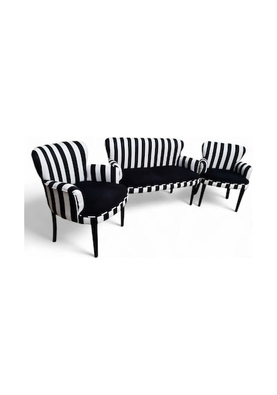 Garden House Zebra Siyah Kumaşlı Ahşap Beyaz Ayaklı Çay Seti Koltuk Takımı Ofis Koltuğu Bekleme Koltuğu Zebra