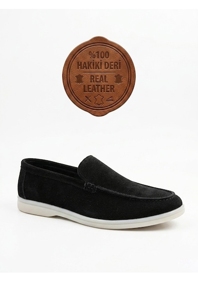 Boa Ba0252 %100 İçi Dışı Hakiki Deri Erkek Siyah Süet Casual Loafer Termo Taban Ayakkabı