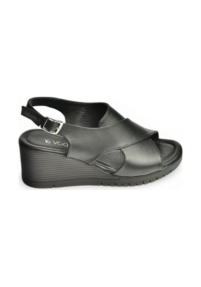 Fox Shoes Y555340503 Siyah Hakiki Deri Dolgu Tabanlı Kadın Sandalet